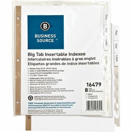 Bsn INDEX DIVIDERS, 8-TAB, 11X8-1/2in BSN16479